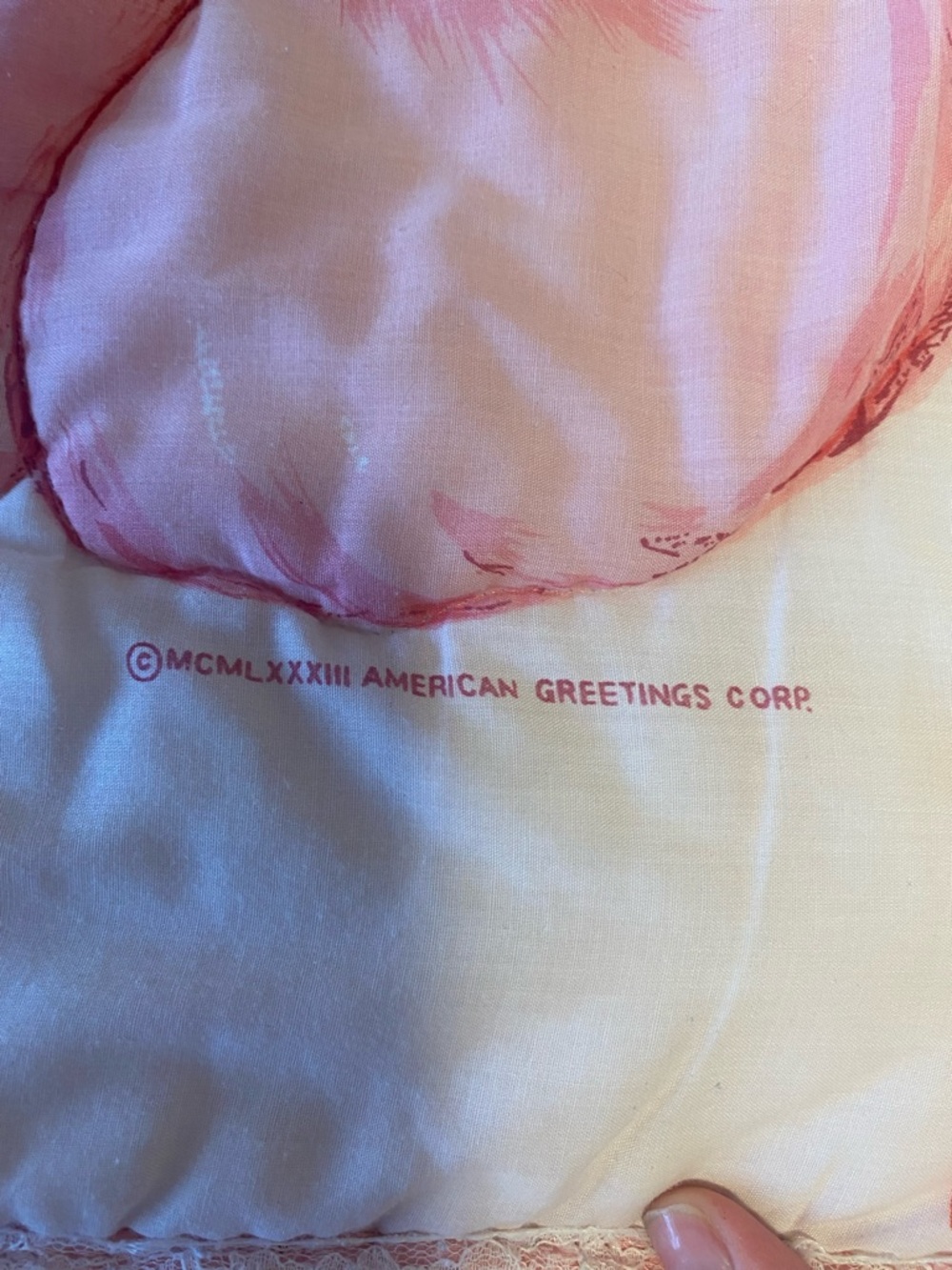 Vintage Care Bears Love-A-Lot Bear Twin Size Quilt Pink Hearts Ruffle Trim RARE - Picture 4 of 7